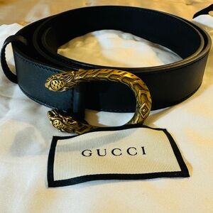 Gucci Black Dionysus Belt with Gold Tiger Buckle